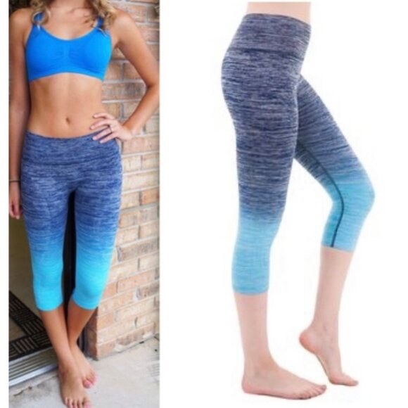 NWT Pink Ombre High Waisted Fold Over Workout Capri Leggings - Picture 2 of 4